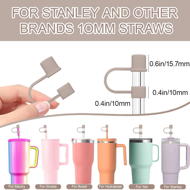 GGDECA 7Pcs Straw Cover Cap for Stanley Cup,Simple 10mm(0.4inch) Silicone Straw Toppers for Stanley 40&30oz Tumbler Accessories-Brown - Image 4